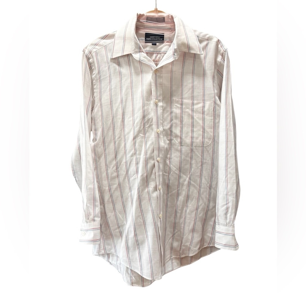 Classic Mervyns classic white pin striped button down vintage shirt-m